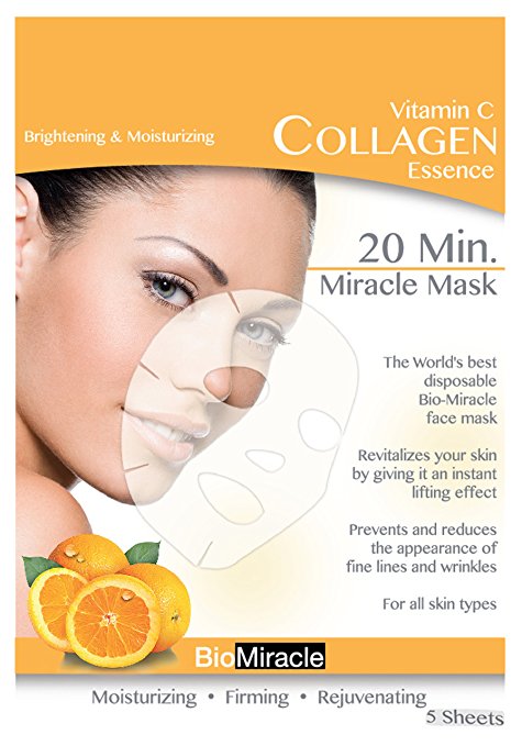 Bio-Miracle Anti-Aging and Moisturizing Face Mask, Vitamin C, 5 Count