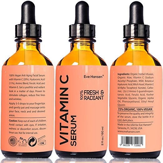 2 oz Vitamin C Serum - Facelift in a Bottle #1 - 100% Vegan Anti Aging Facial Serum Big 2 ounce (Twice the Size) with the Same Premium Ingredients.