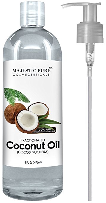 Majestic Pure Fractionated Coconut Oil, 16 fl. oz. For Aromatherapy Relaxing Massage, Carrier Oil for Diluting Essential Oils, Hair & Skin Care Benefits, Moisturizer & Softener
